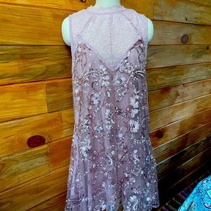 Sequin & Lace High Neck Dress